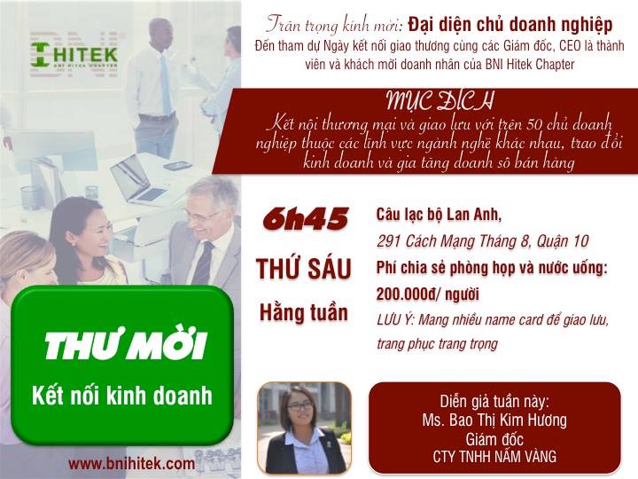 THƯ MỜI THAM DỰ BUỔI KẾT NỐI KINH DOANH - BNI HiTEK CHAPTER